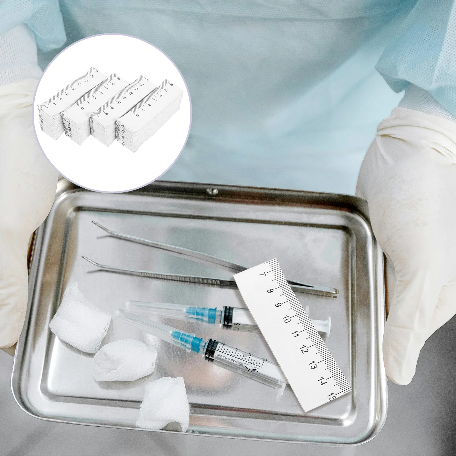 

100Pcs Disposable Paper Measuring Ruler Double-Sided Tape for Wound Measurement Medical Hospital Use Baby and Children Head