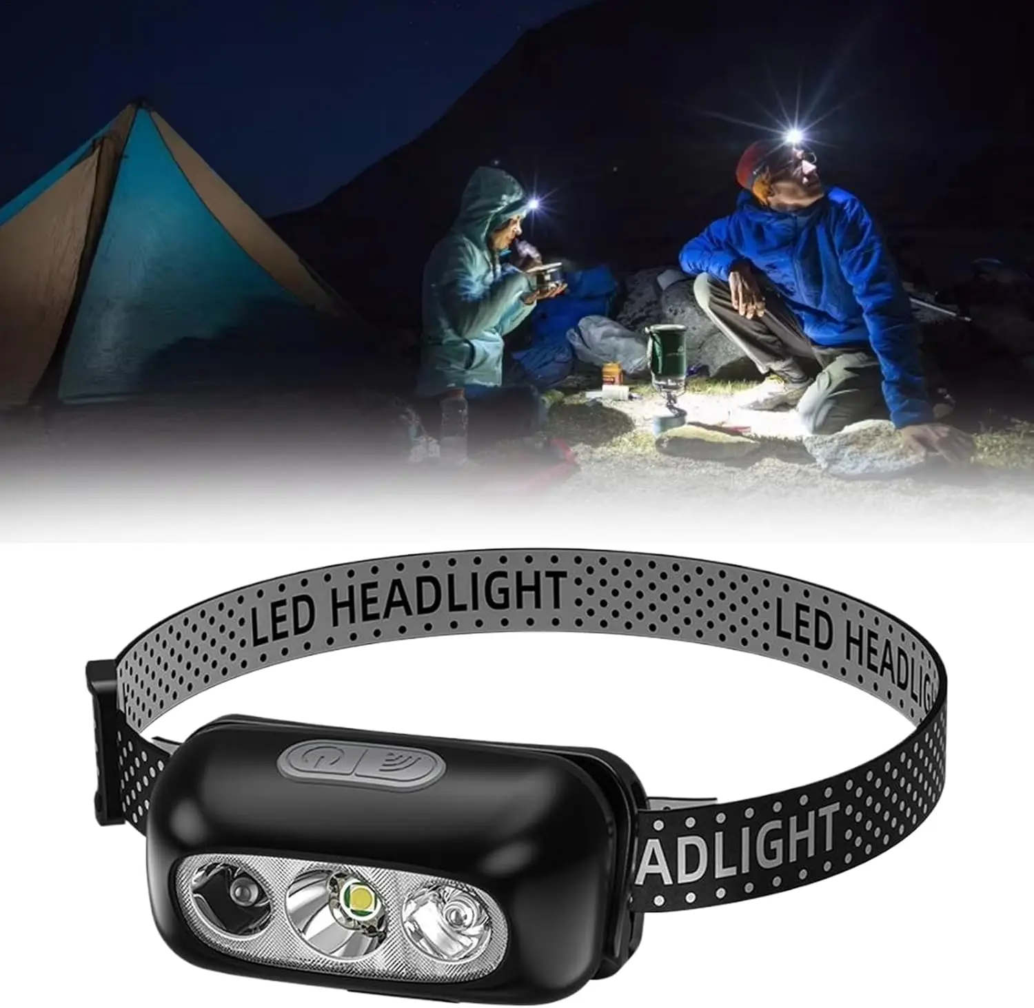 LED Headlamp Rechargeable, Super Bright Headlight Flashlight 3 Modes with Motion Sensor, for Camping Fishing Hiking Gear Repair