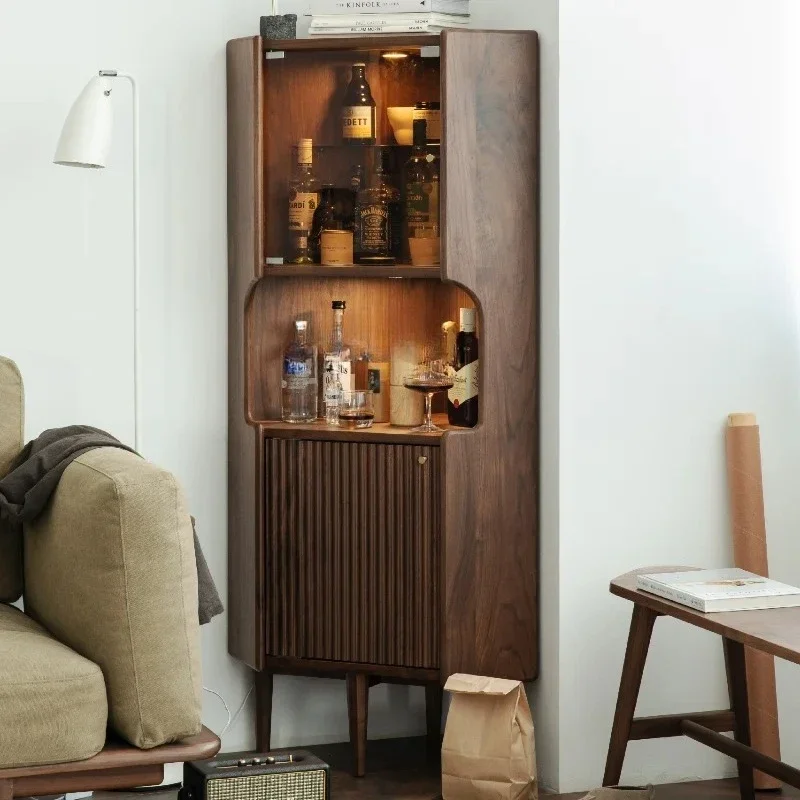 

French Retro Corner Cabinet Corner Living Room Display Black Walnut Triangle Sideboard Corner Shelf Wine Cabinet