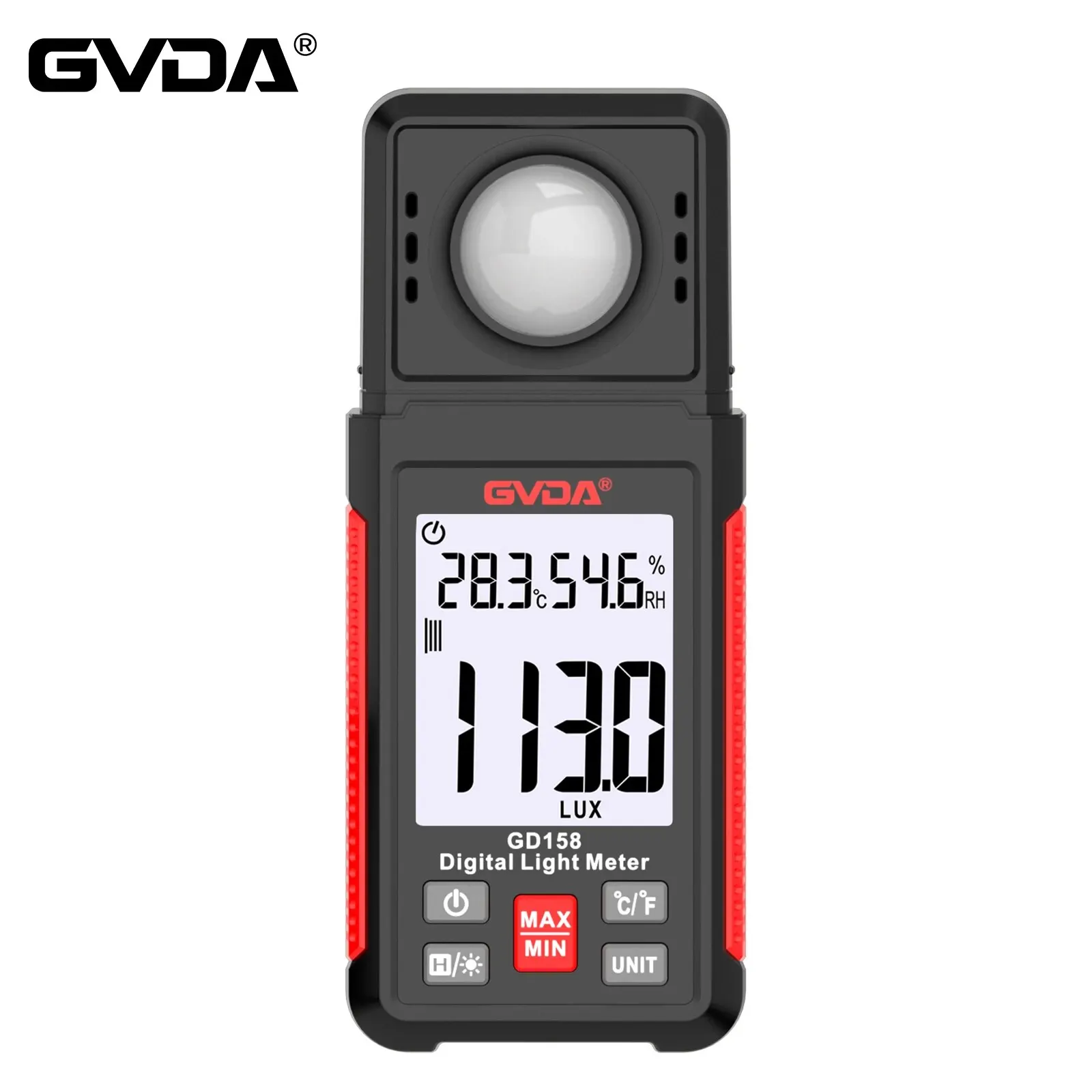 GVDA GD158 Light Meter 200000 Lux Digital Illuminance Meter Photometer with Ambient Humidity and Temperature Tester Lux Meter