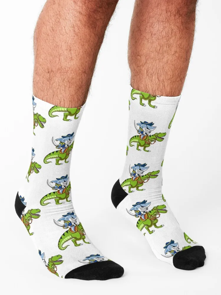 Shark Pirate Riding T-Rex Dinosaur Socks hiking cotton new in's shoes Socks Women's Men's