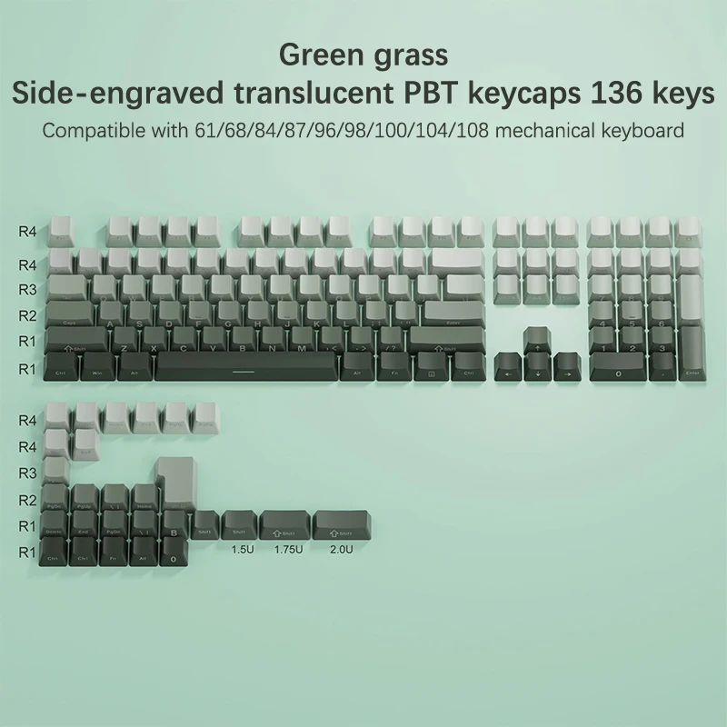 136 Key PBT Double Shot Side Print Shine Through Backlit OEM Profile Keycaps For MX Mechanical Keyboard