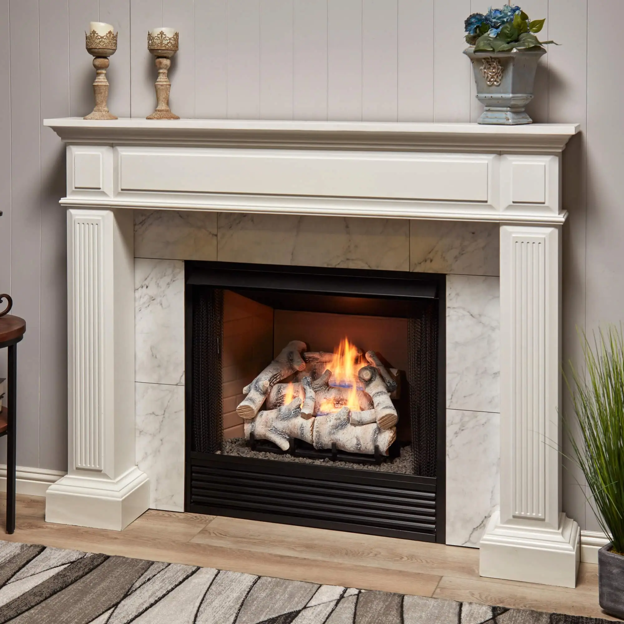 Vent Free Dual Fuel Gas Log Set - 18 in. Birch Wood, 30,000 BTU, Remote Control - Model# B18DR-UL3