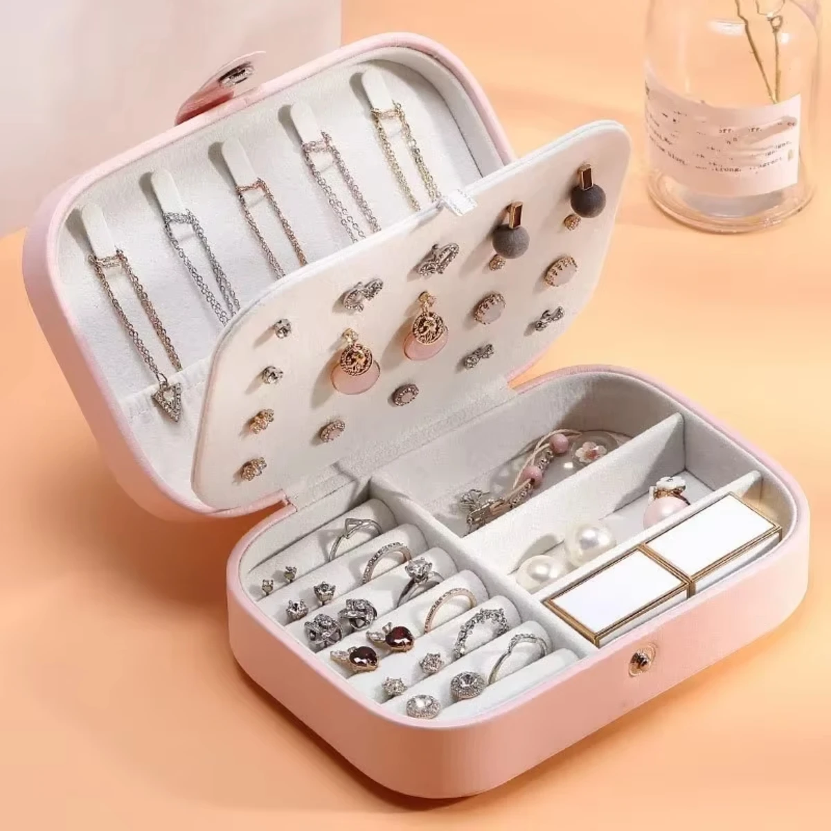 

2025 Portable Jewelry Box Jewelry Organizer Display Travel Jewelry Case Boxes Button Leather Storage Zipper Jewelers