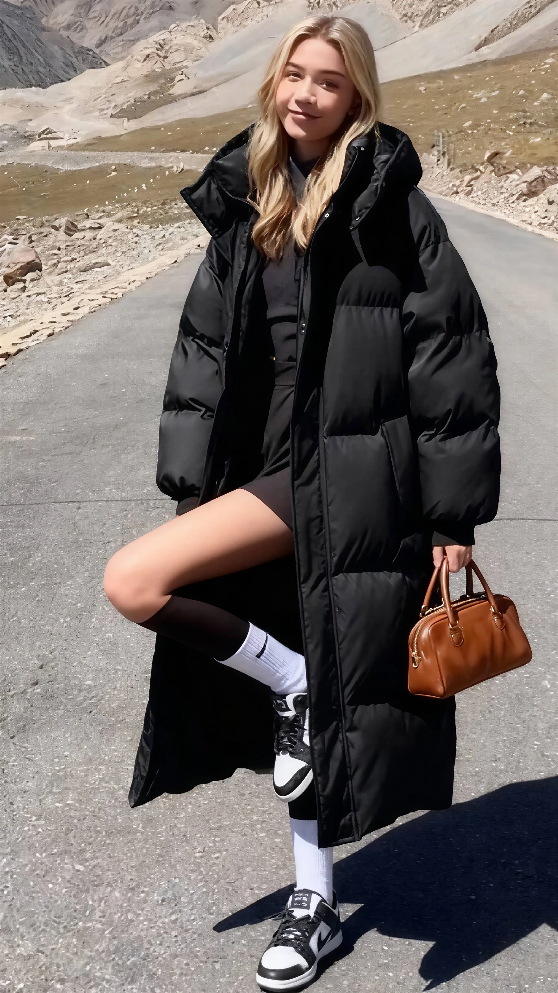 

Parkas Womens Parka Coat With Real Fur Winter Woolen Fleece-Padded Thick Standneck Over-The-Knee Buttoned Slimming Minimalist OL