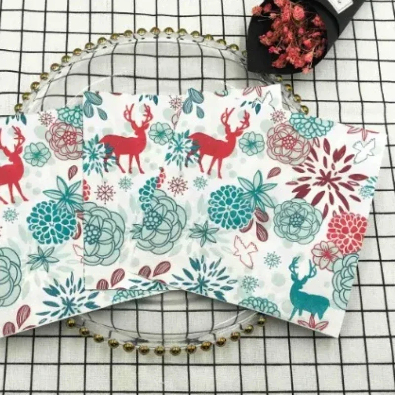 20pcs/Pac Colorful Napkins Christmas Moose Fireworks Table Mouth Cloth Paper Napkins Holiday Party Square Paper Napkins 33cm