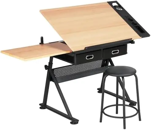 Mesa de Dibujo para Artistas, Escritorio de Dibujo con Altura Ajustable, Mesa para Manualidades y Pinturas de Diamantes con 2 Espacios de Almacenamiento
