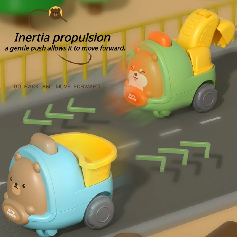 Inertia Push-and-Go Cartoon Construction Vehicle Ejecting Launching Toy Car ABS No Battery Develop Intelligence Baby Gifts