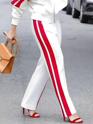 Bonboho 2024 Autumn Women's Casual Sweatpants High Waist Straight Leg Pants Side-striped Full Length Trousers Loose Fit Bottoms