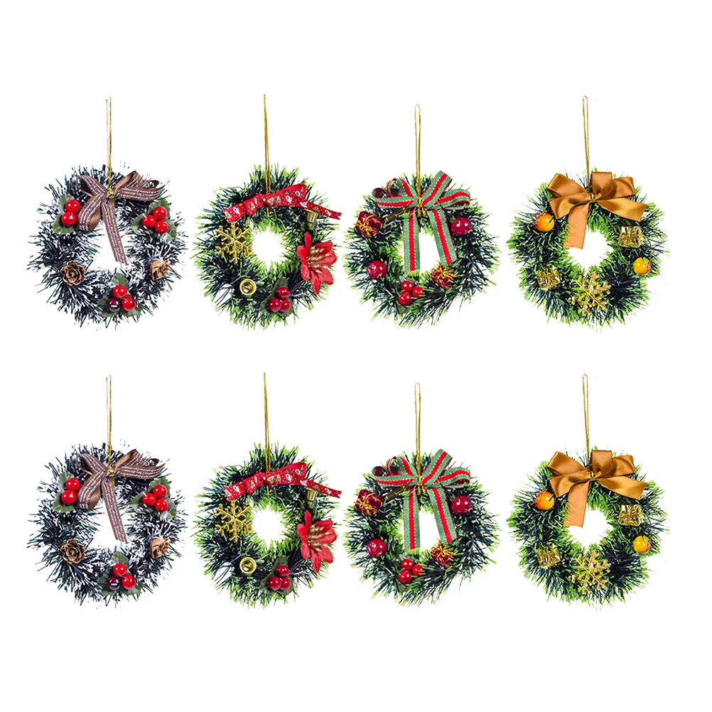 

8 Pcs Christmas Wreath Tree Wreaths Decorations Miniature Toy House Pvc Decorative Garlands