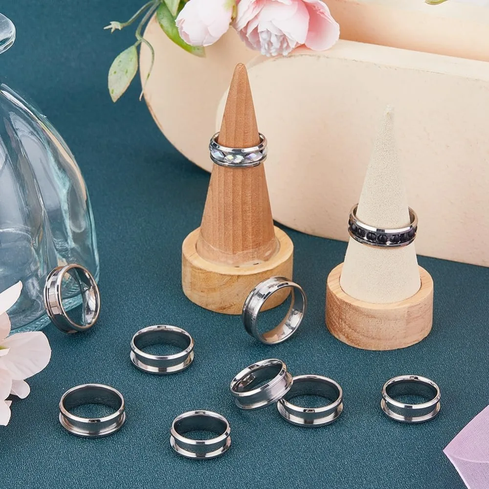 1 Box 18Pcs Stainless Steel Grooved Finger Ring US Size 7/8/9/10/11/12 Ring Core Blanks 8mm Wide Empty Round Grooved making kit image 4
