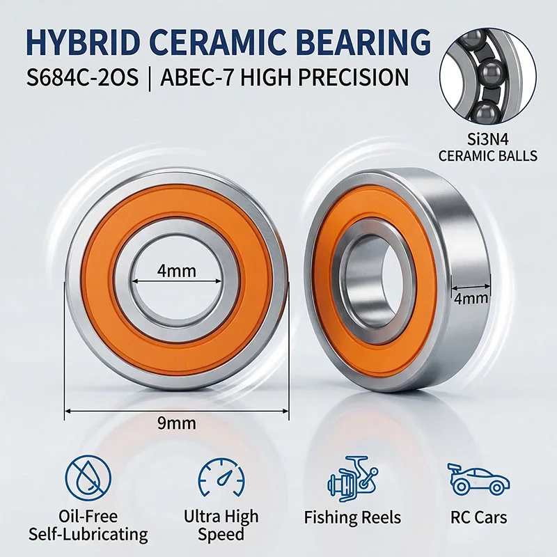 10pcs S684 2RS CB Stainless Steel Hybrid Ceramic Bearings 4x9x4 S684C 2OS ABEC7 Ceramic Bearings 4*9*4 RC Bearings L940 DDU