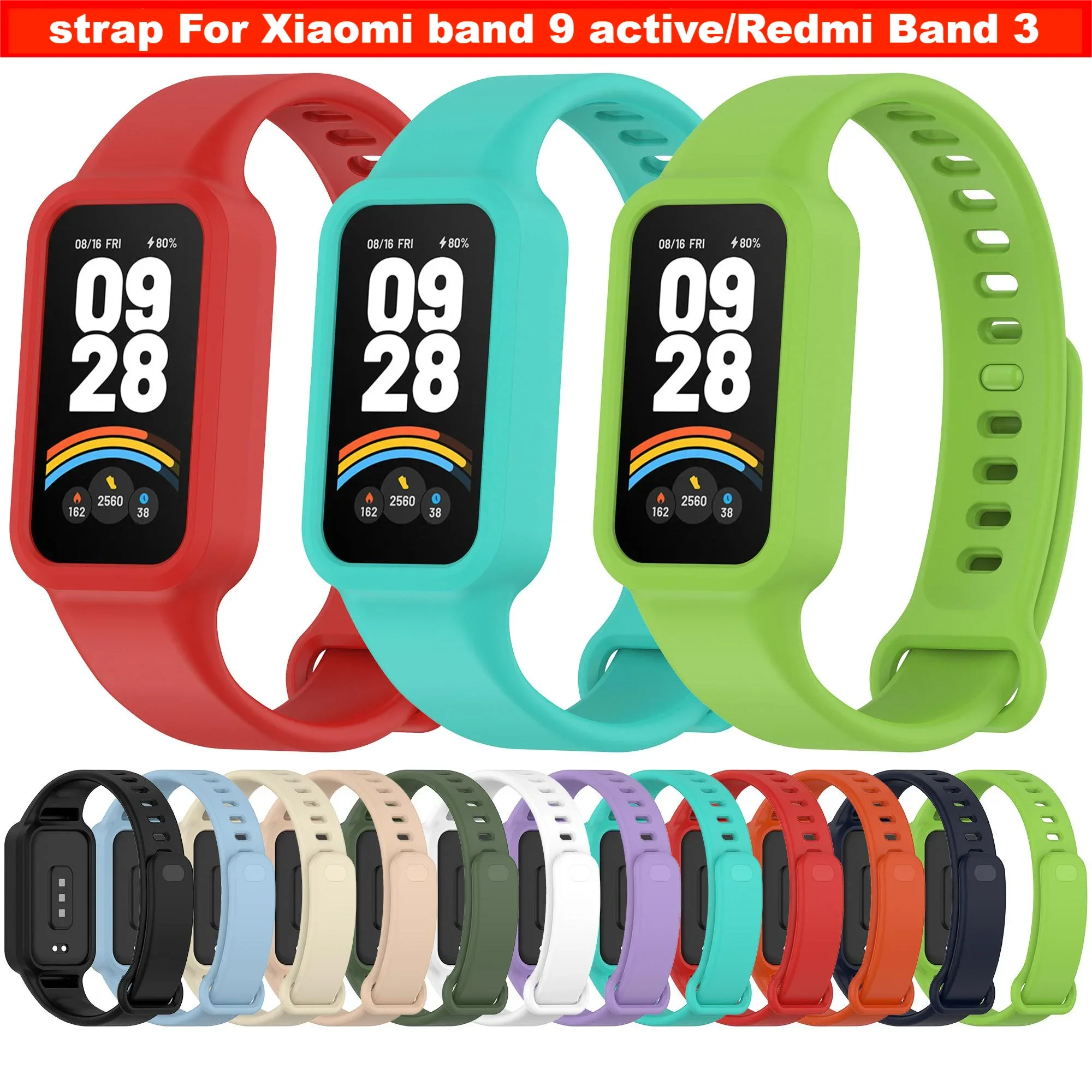 Integrated Case+Strap Xiaomi Smart Band 9 Active Watchband For Redmi Band 3 Bracelet Correa Strap Wristband Cover Accessories
