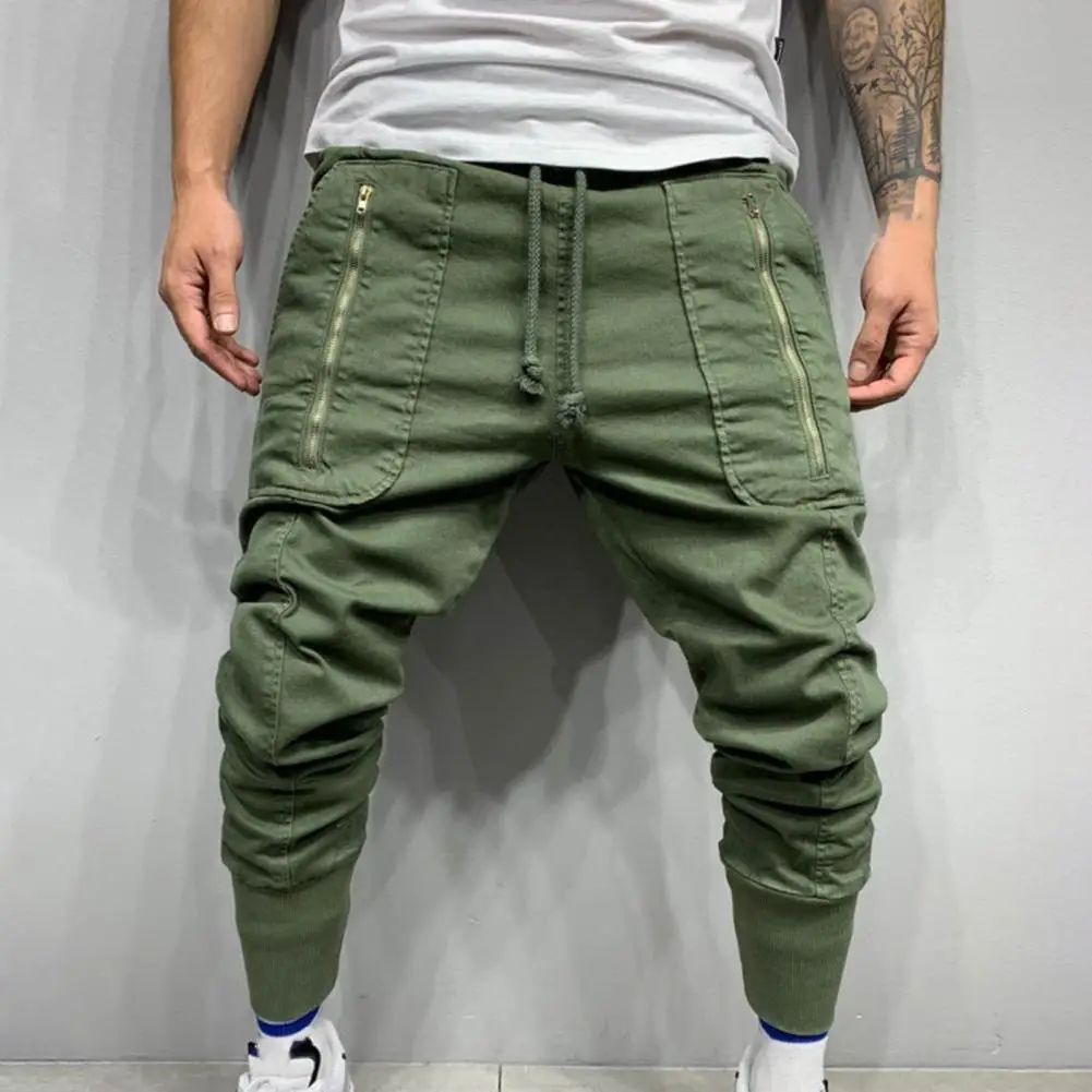 

Pockets Trendy Fashion Men Long Cargo Trousers Simplicity Trousers Close Fitting for Outdoor