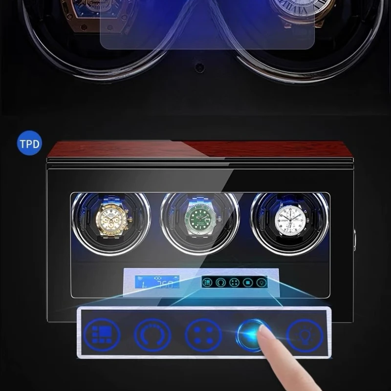 Pemutar jam tangan 6 9 12 mewah kualitas tinggi jam tangan otomatis dengan Motor Mabuchi LCD layar sentuh kotak penyimpanan jam kayu