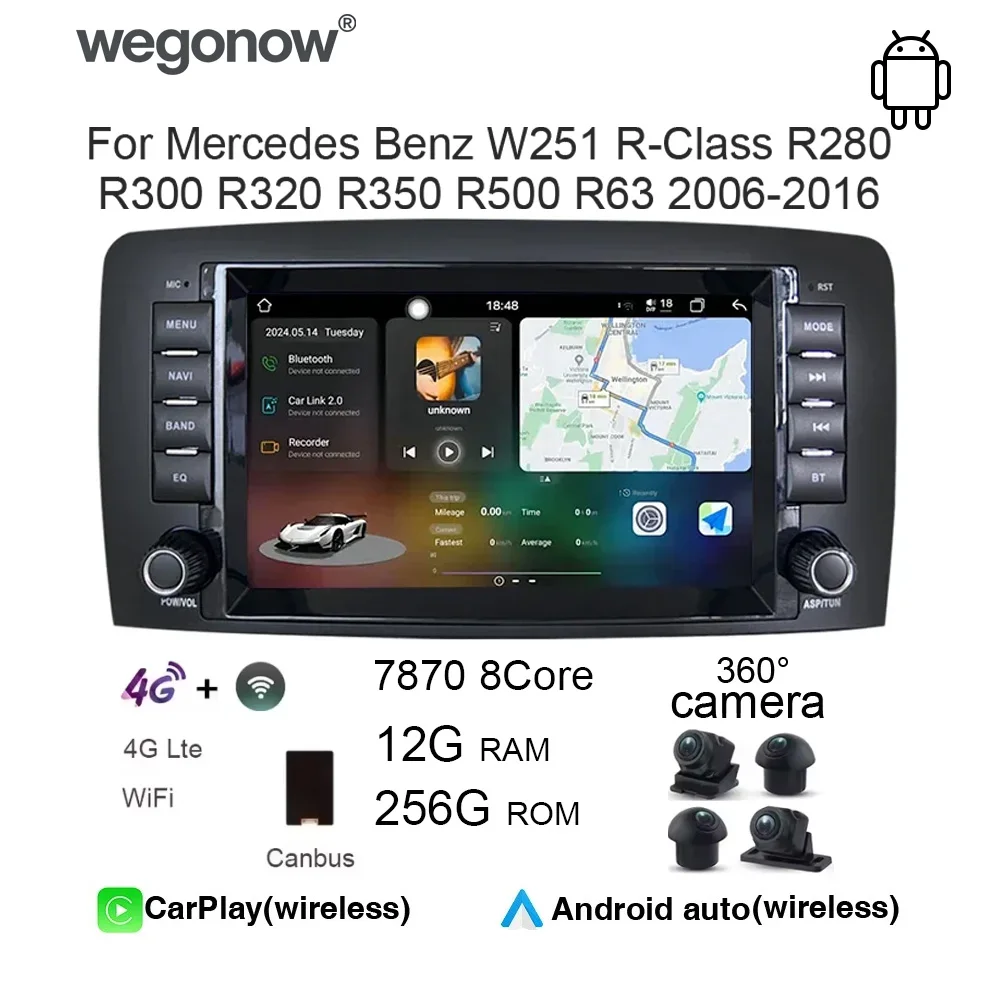 

Автомагнитола с CarPlay для Mercedes-Benz W251 R-Class R280 R300 R320 R350 R500 R63 AMG, Android Auto, навигация, Wi-Fi, GPS, 4G, RDS