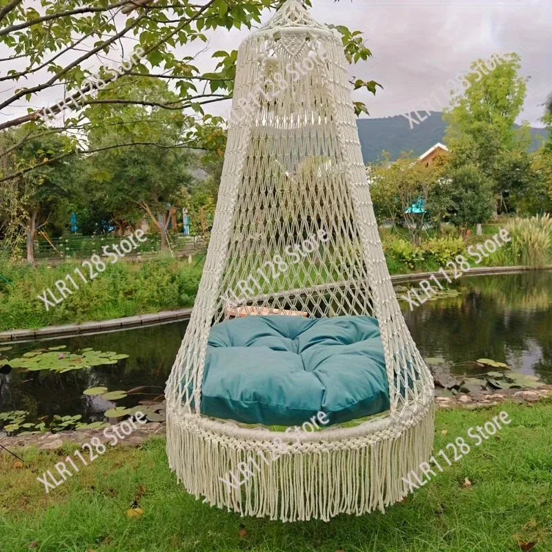 Boho Handwoven Tassel Hanging Swing Chair Hammock for Indoor Outdoor Patio Without Cushion