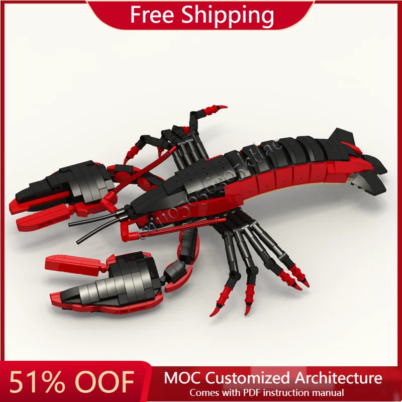 

615 шт. MOC, любимый ночной герой, красный лобстер, строительные блоки, модель для детей, сборка, дисплей, игрушка, фестиваль-сюрприз, подарок на день рождения