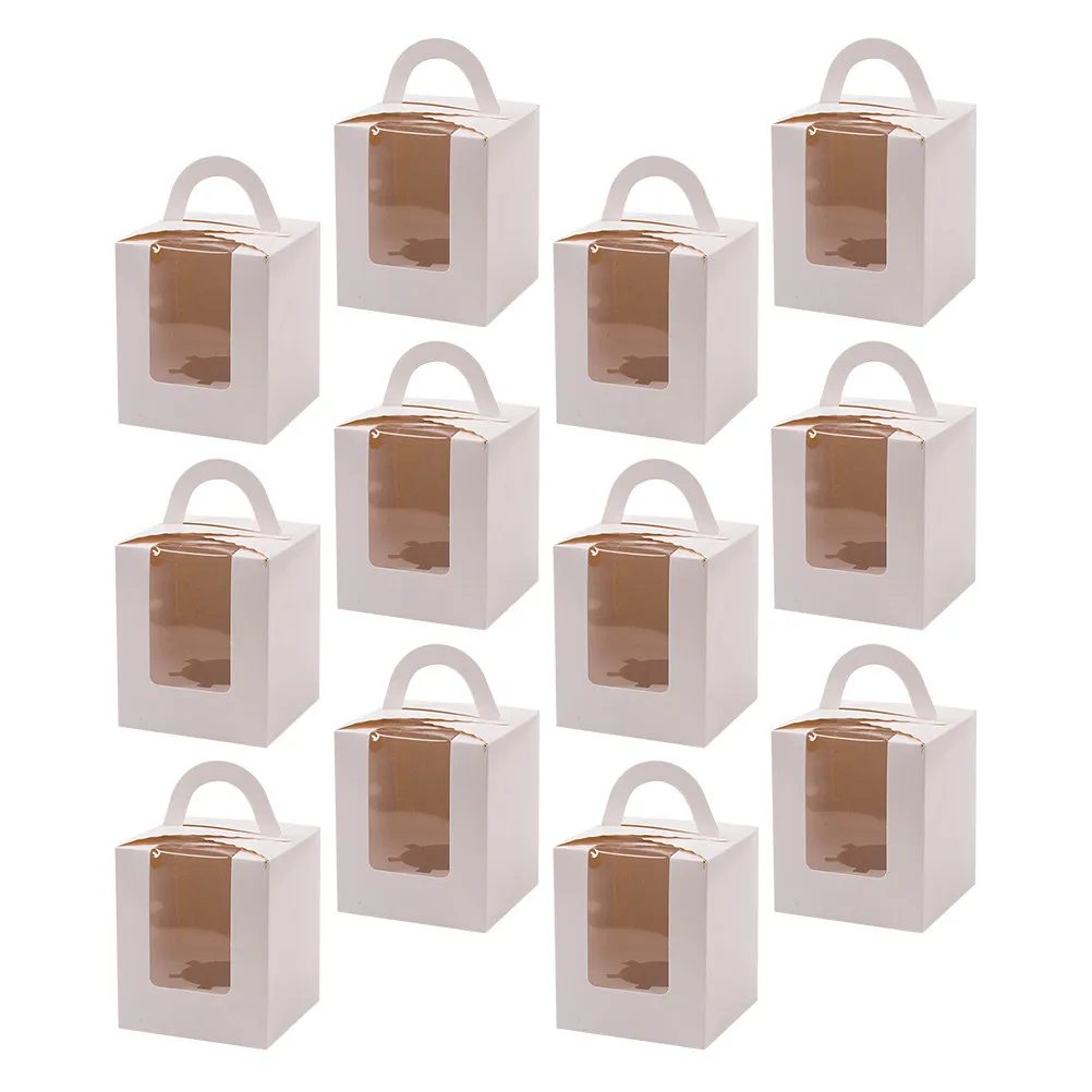 24Pcs Single Cupcake Boxes with Fixed Inserts Premium Cardboard Cake Packing Boxes Handheld Design Clear View Window for Muffins