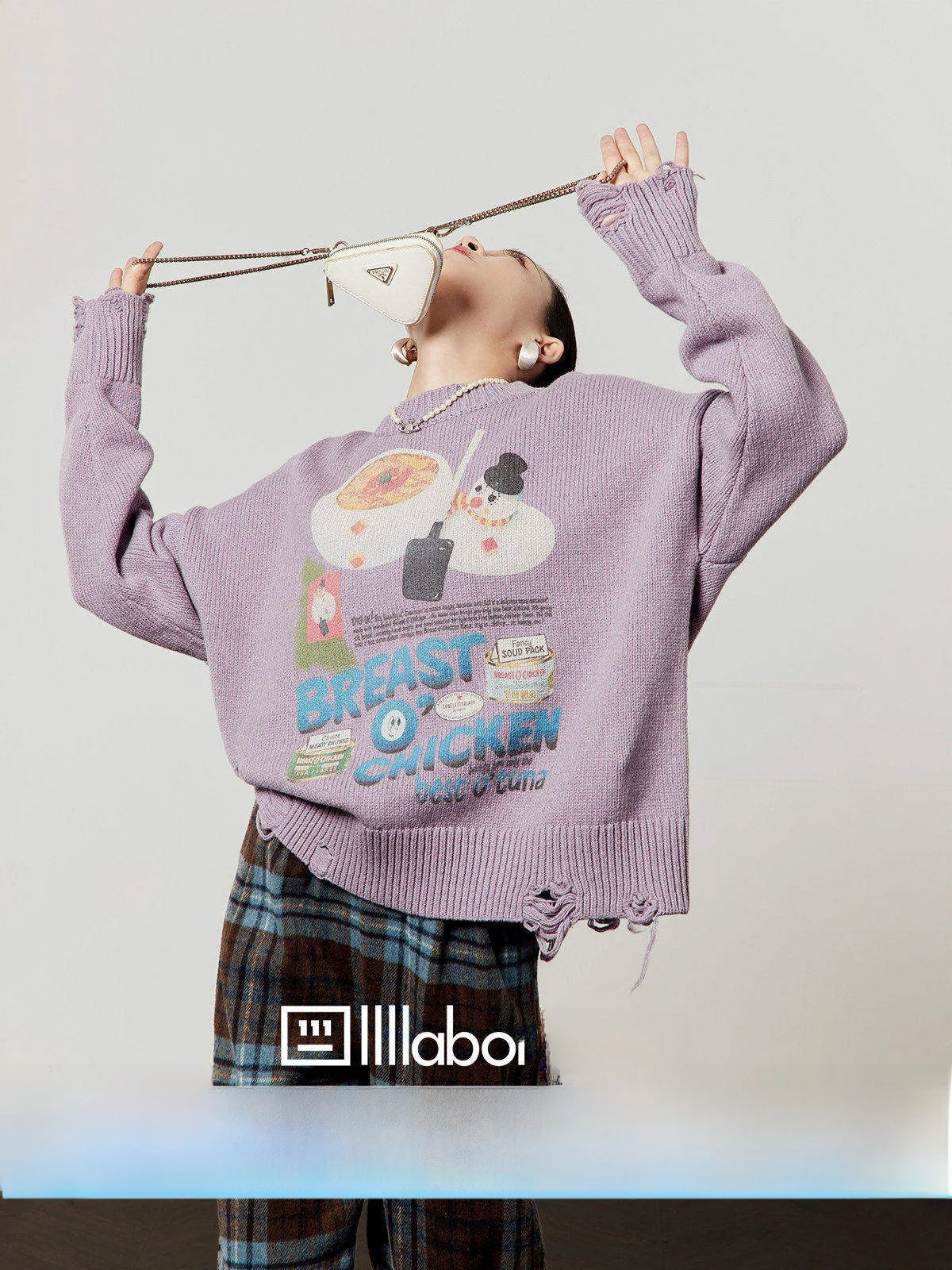 

Фиолетовый вязаный свитер для женщин в винтажном стиле с дизайнерскими прорезями, свободный крой, повседневная одежда, новинка весенней коллекции от Zhou Li Wu