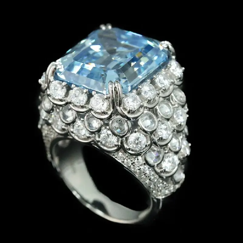 

ARIGAYA стерлингового серебра 925 пробы лабораторный сапфир аквамарин высокоуглеродистые бриллианты драгоценный камень свадебное обручальное кольцо ювелирные изделия для женщин