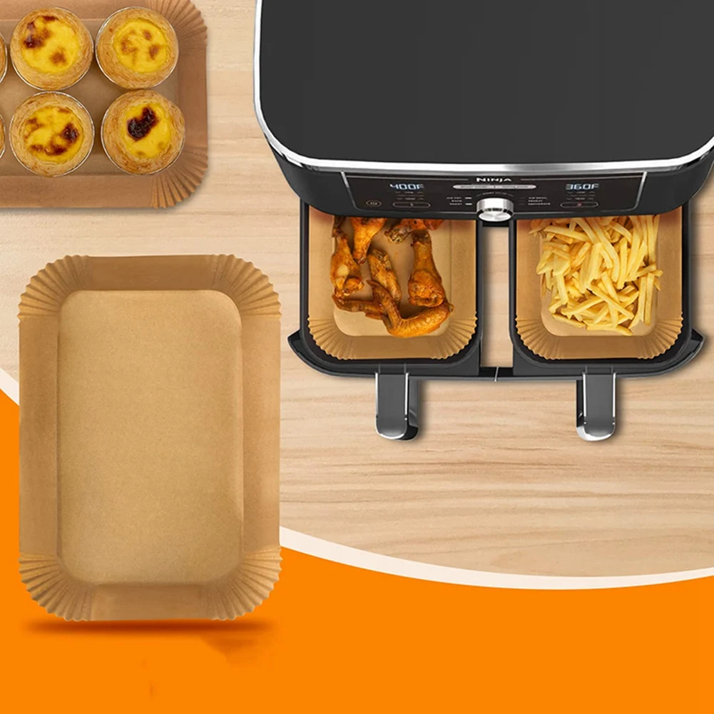 50 buah persegi panjang sekali pakai Air Fryer kertas Baking Liner Non-Stick Baking Mat untuk Ninja foodidi Air Fryer aksesoris