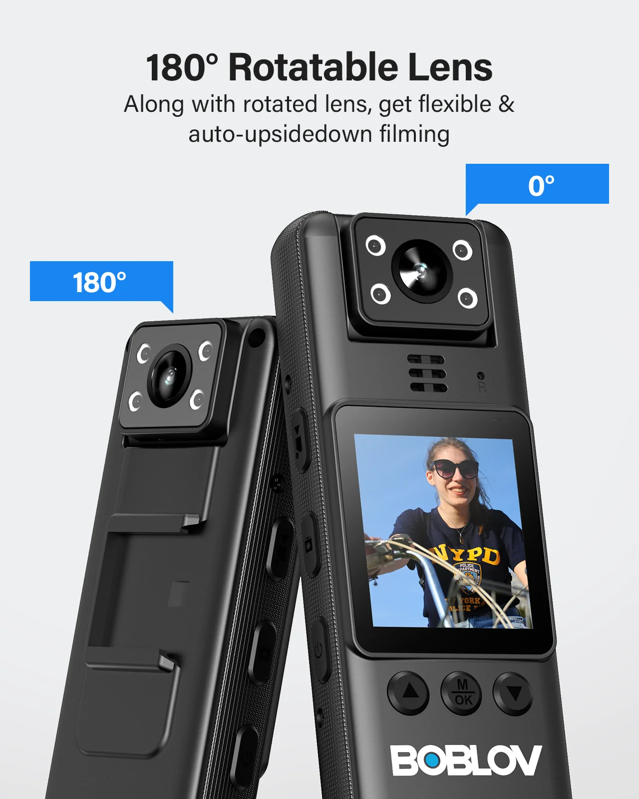 BOBLOV A23 64GB Body Worn Camera, 180 Rotate Video Camera with Night Vision,1080P Body Camera with Audio and Video Recording