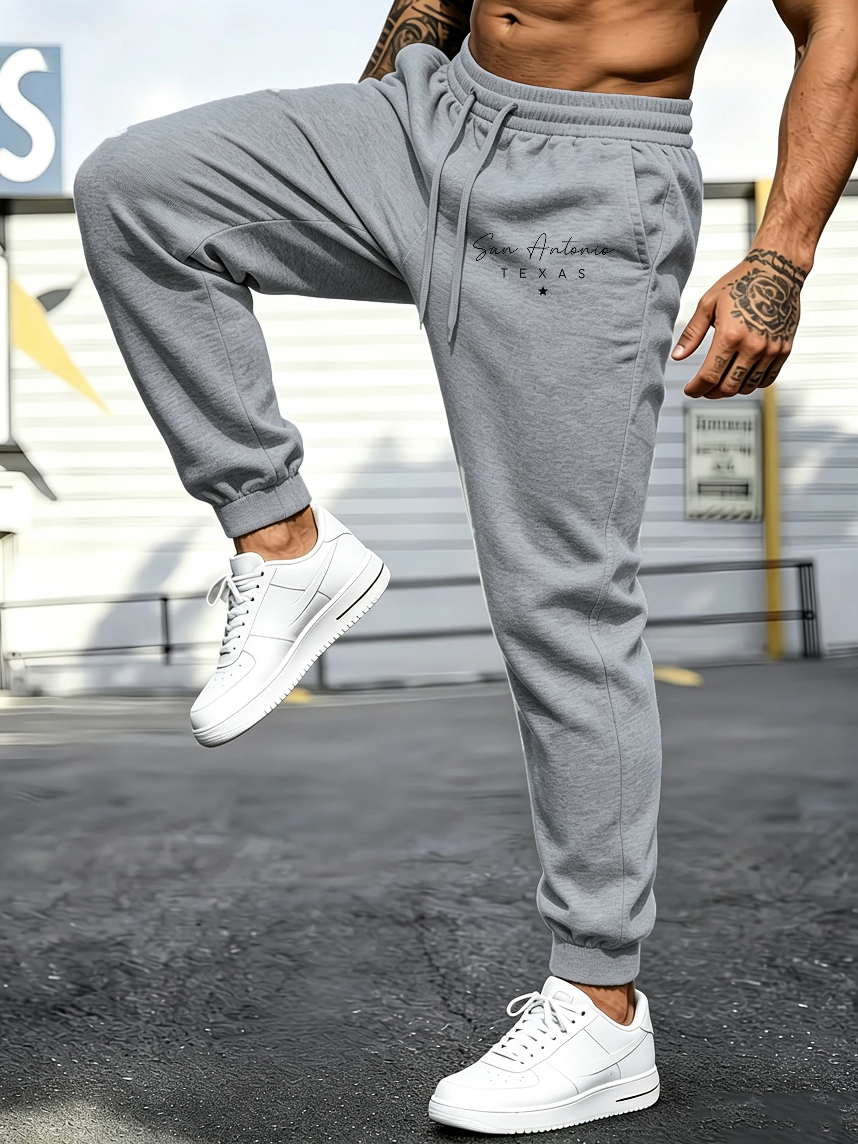 San Antonio Texas Creative Letter Print Men Fleece Casual Pants Drawstring Pocket Bottom Street Soft Sportpants Autumn Britches