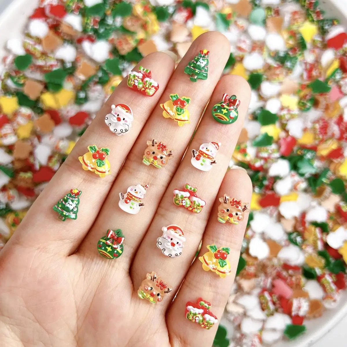 

30PCS Cute Cartoon Christmas Series Nail Art Decoration Resin Bell Snowman Elk Christmas Tree Nail Charms Parts For Manicure DIY