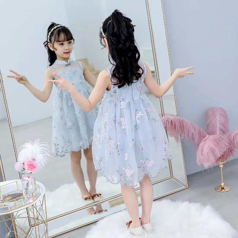 Girls Casual Dresses Summer Clothes Hanfu Fashion Children\'s Vintage Net Yarn Dress Kids Girls for School Wedding of  2-12 Years