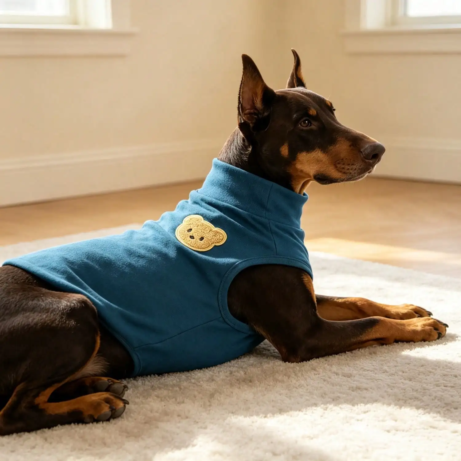Ärmelloses Rollkragen-Hundeweste für große Hunde, weiche Strickkleidung für Haustiere mit niedlichem Bären-Applikationsaufnäher, warmes Hausoutfit – Detail 35