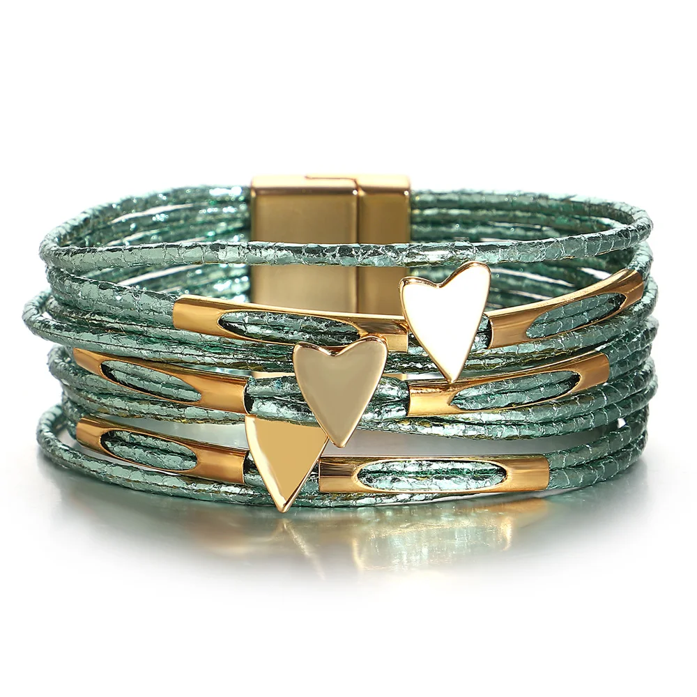 ALLYES Trendy Love Heart Wrap Leather Bracelets for Women Multilayer Glitter Filled Slim Strips Bangle & Bracelet Party Jewelry