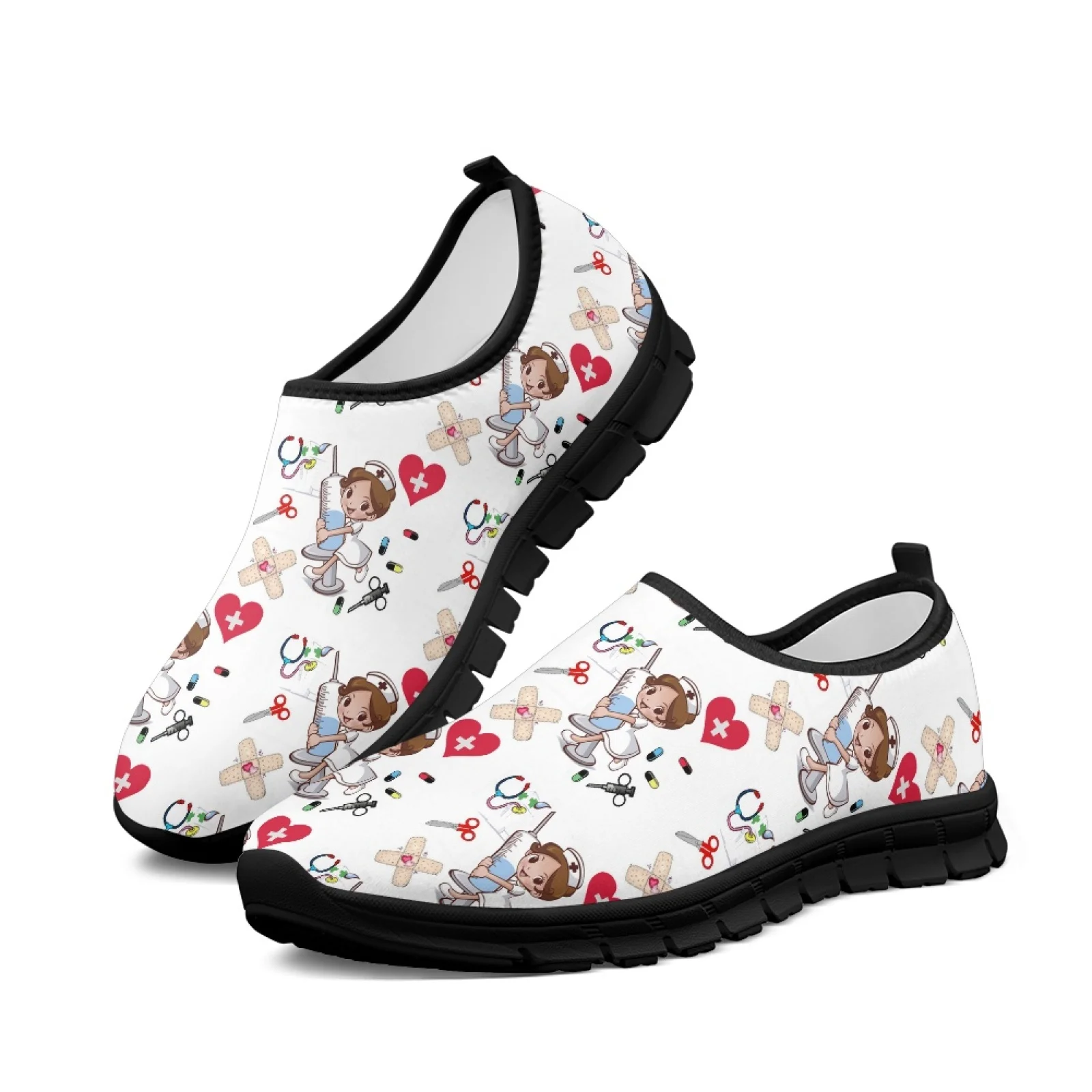 

Nurse Pattern Mesh Trainers Women Slip-ons Loafers Ladies Sneakers Slip On Flats Large Size Beach Sport Low-cut Casual Shoes