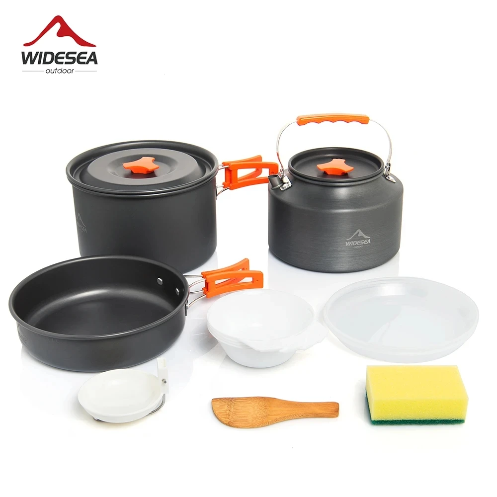 Widesea Pot Set Camping Portable Kettle Frying Pan Bowl Nonstick Stockpot Cookware Travel Outdoor Tableware Travel Hiking Picnic