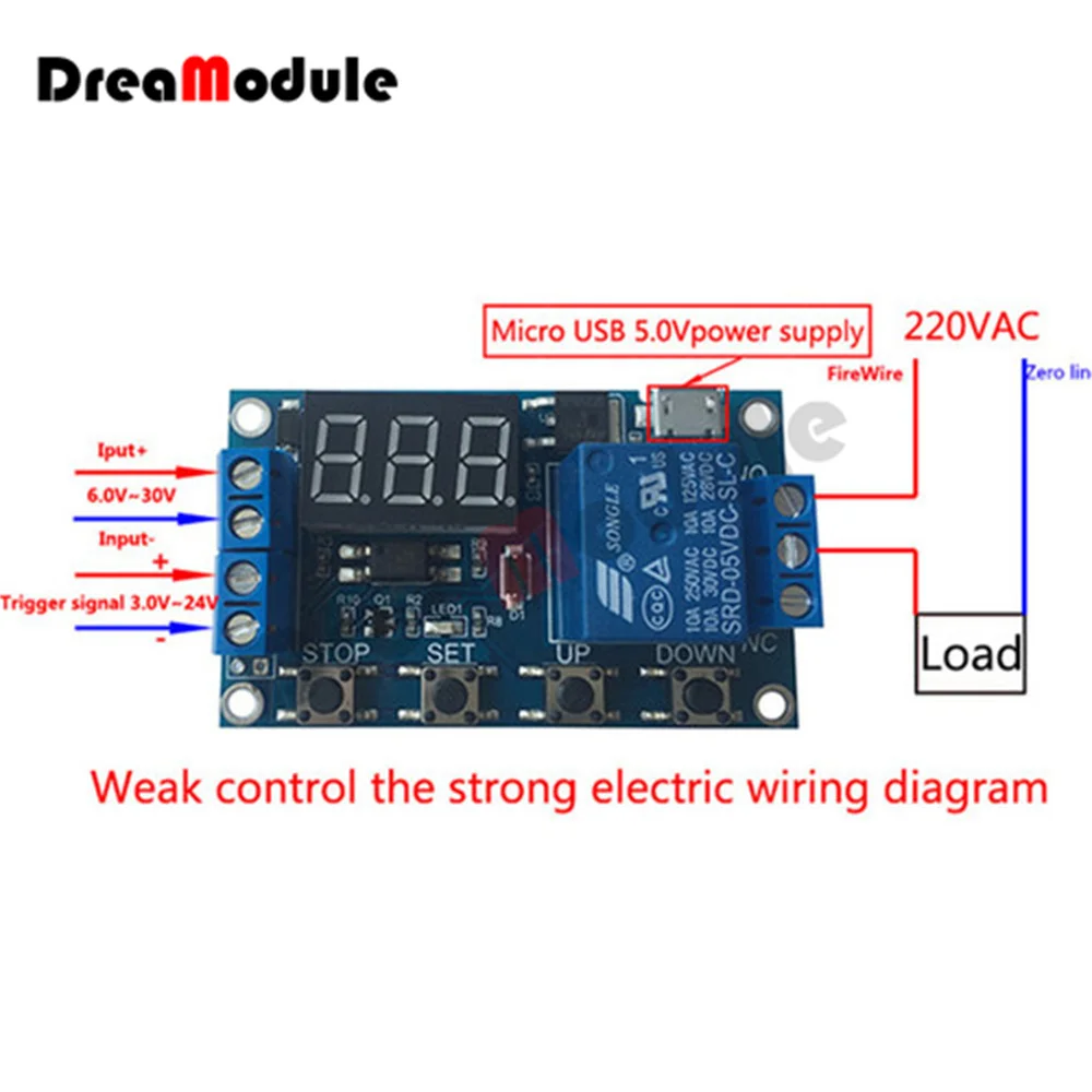 DC 6-30V Support Micro USB 5V LED Display Automation Cycle Delay Timer Control Off Switch Delay Time Relay Module 6V 9V 12V 24V