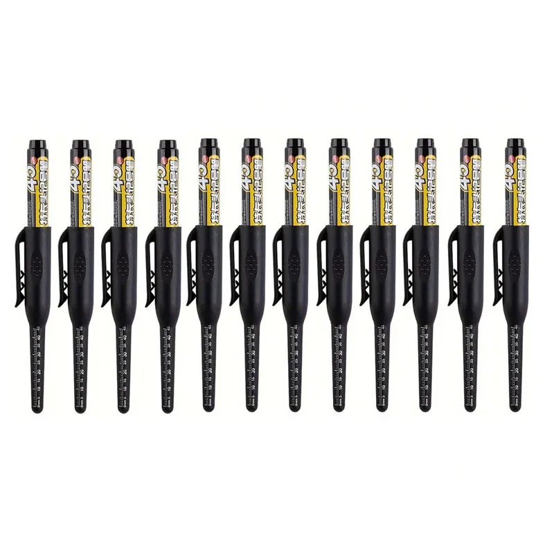 

12pcs Multi-Purpose 45mm Deep Drill Hole Long Nibs Waterproof Marker Pens for Bathroom Woodworking Long Head Carpenter