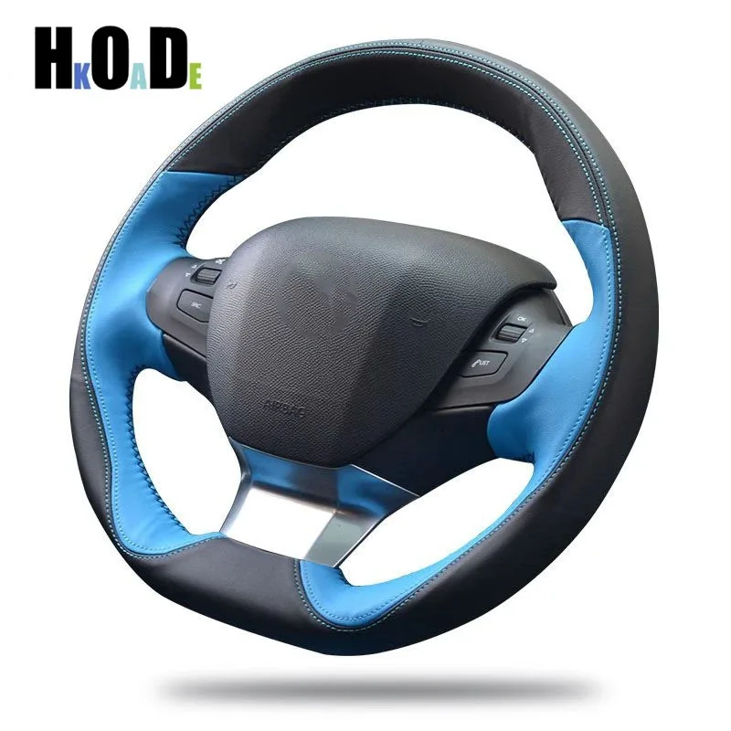 DIY Hand Sewing Genuine Leather Car Steering Wheel Cover For Peugeot 208 2012-2018 2008 2013-2018 308 308sw 2014 - 2018