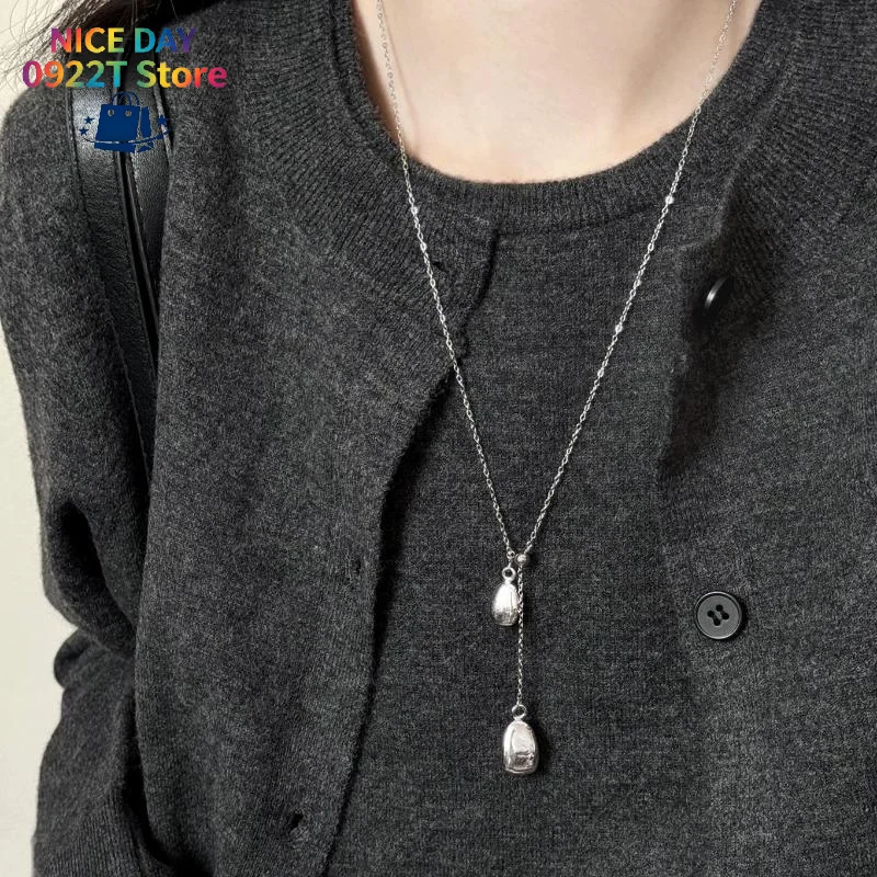Simple Water‑Droplet Pendant Necklace for Women, Fashion Irregular Smooth Metal Y‑Shaped Long Sweater Chain Jewelry@#X
