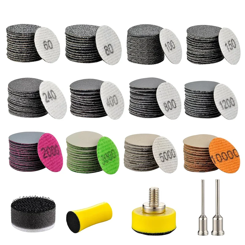 1 Zoll 25 mm Nass-Trocken-Schleifscheibe, 186/203/245 Stück, verschiedene Körnungen, 60–10000 mit 1/8 Zoll, 1/4 Zoll Schaft, Stützteller, Schnittstellenpad