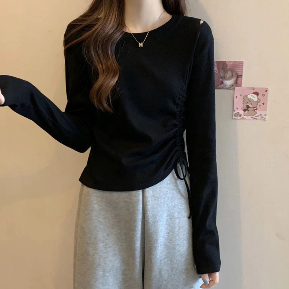 

Daily Casual Wear Fashion Drawstring Top Basic Casual Top Crew Neck Style Daily Use Microelasticity Polyester Fabric