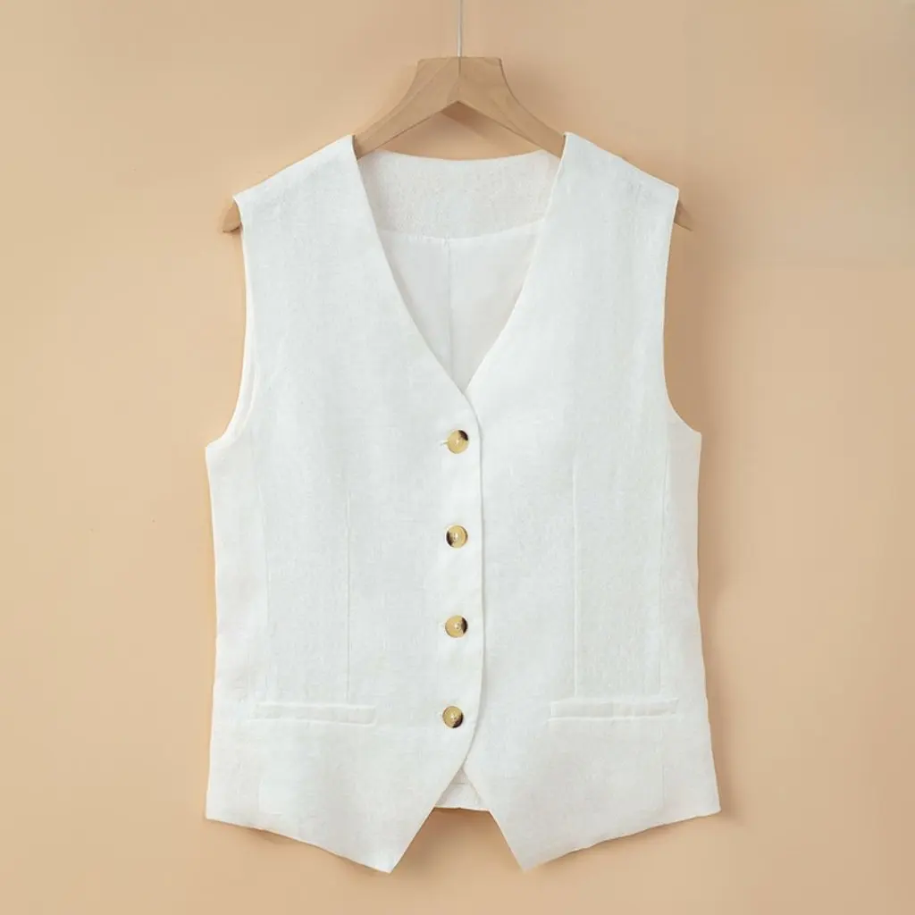 

High-End Pure Linen Men's Suit Vest Women's Summer Thin Outerwear Tank Top Small Vest Fashionable Classic Style
