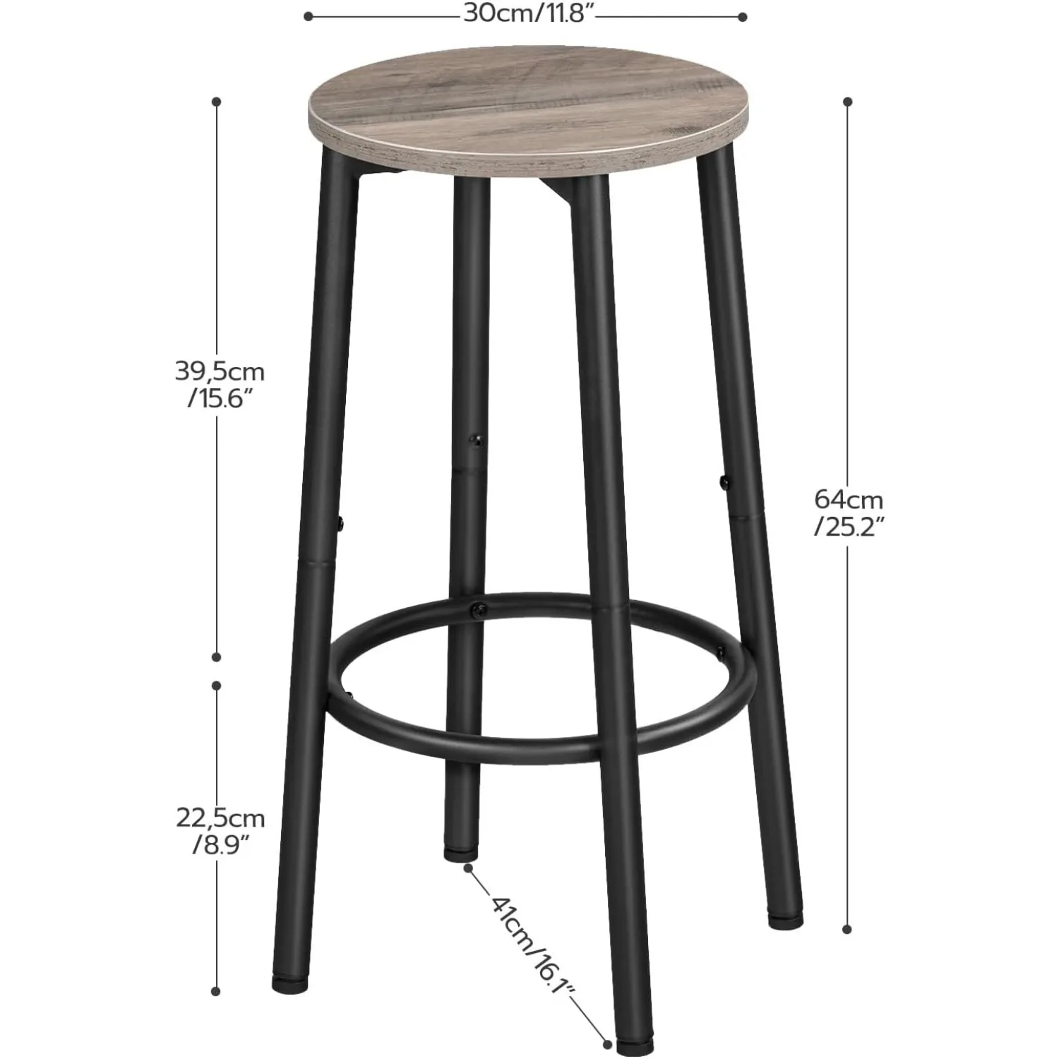 Bancos de barra de altura redonda com apoio para os pés, resistente aço frame, jantar, cozinha, café da manhã, conjunto de 2