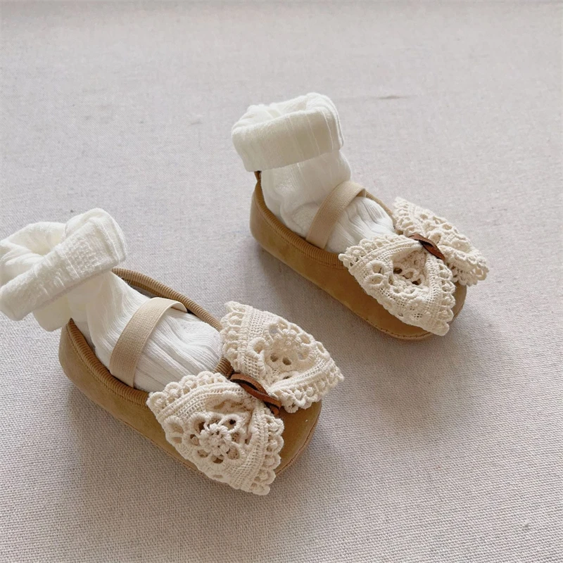 طفل الفتيات أحذية ربيع الخريف الأطفال مقوس دانتيل الأميرة أحذية مريحة أفخم لينة سوليد الاطفال الرضع أحذية المشي الأولى #3