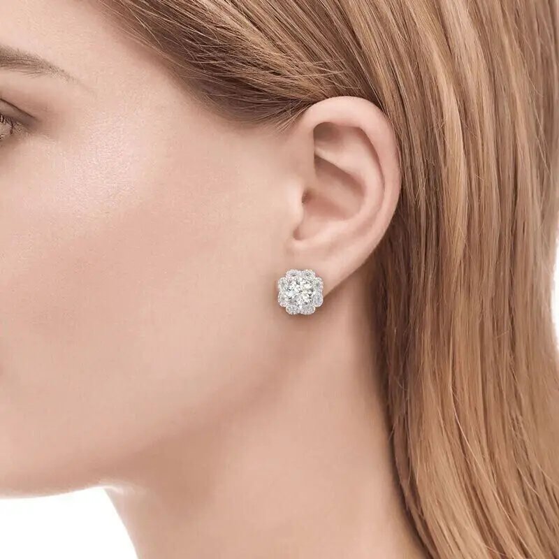 Huitan Gorgeous Flower-shaped Stud Earrings for Women Aesthetic Crystal Accessories Wedding Party Luxury Trendy Female Jewelry