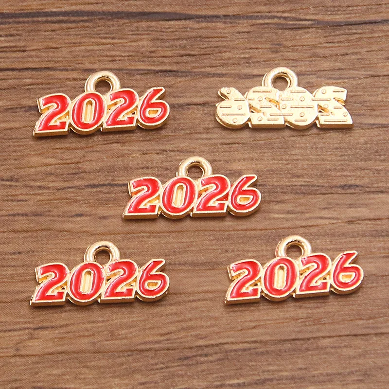 10pcs 9*18mm 2026 Year Alloy Charm Pendants for Creativity DIY Earrings Necklace Bracelet Hair Clip Jewelry Accessories
