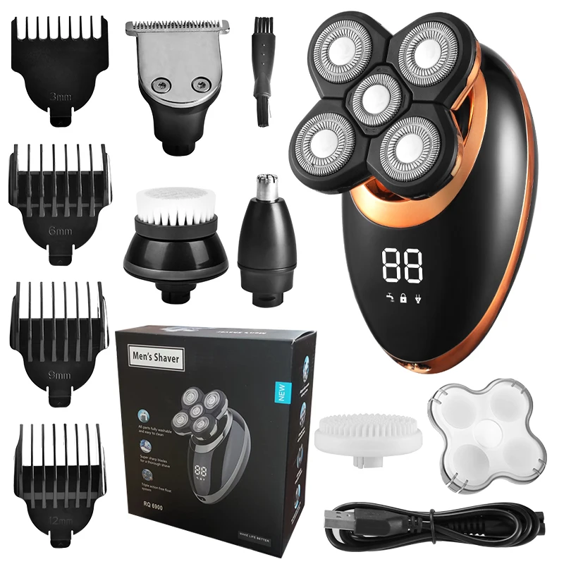 Multifunctional 7D Head Shavers for Bald Men Electric Razor with Nose Hair Trimmer Waterproof Mens Grooming Kit