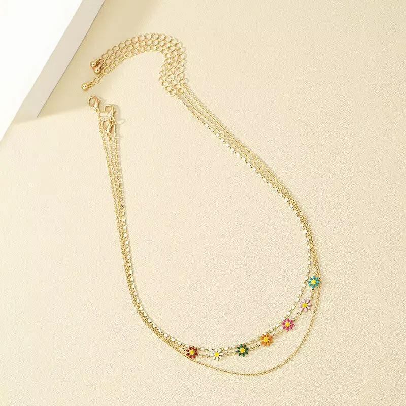 قلادة سلسلة ذهبية متعددة الطبقات مع المعلقات الملونة ديزي البوهيمي نمط المرأة مجوهرات الصيف هدية حفلة لها #2