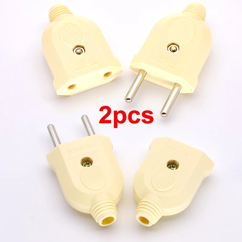 2pcs European Power Plug Adapter 2 Pin AC Electric Power EU Male Plug / Female Socket  Rewireable Extension Cord Connector DIY
