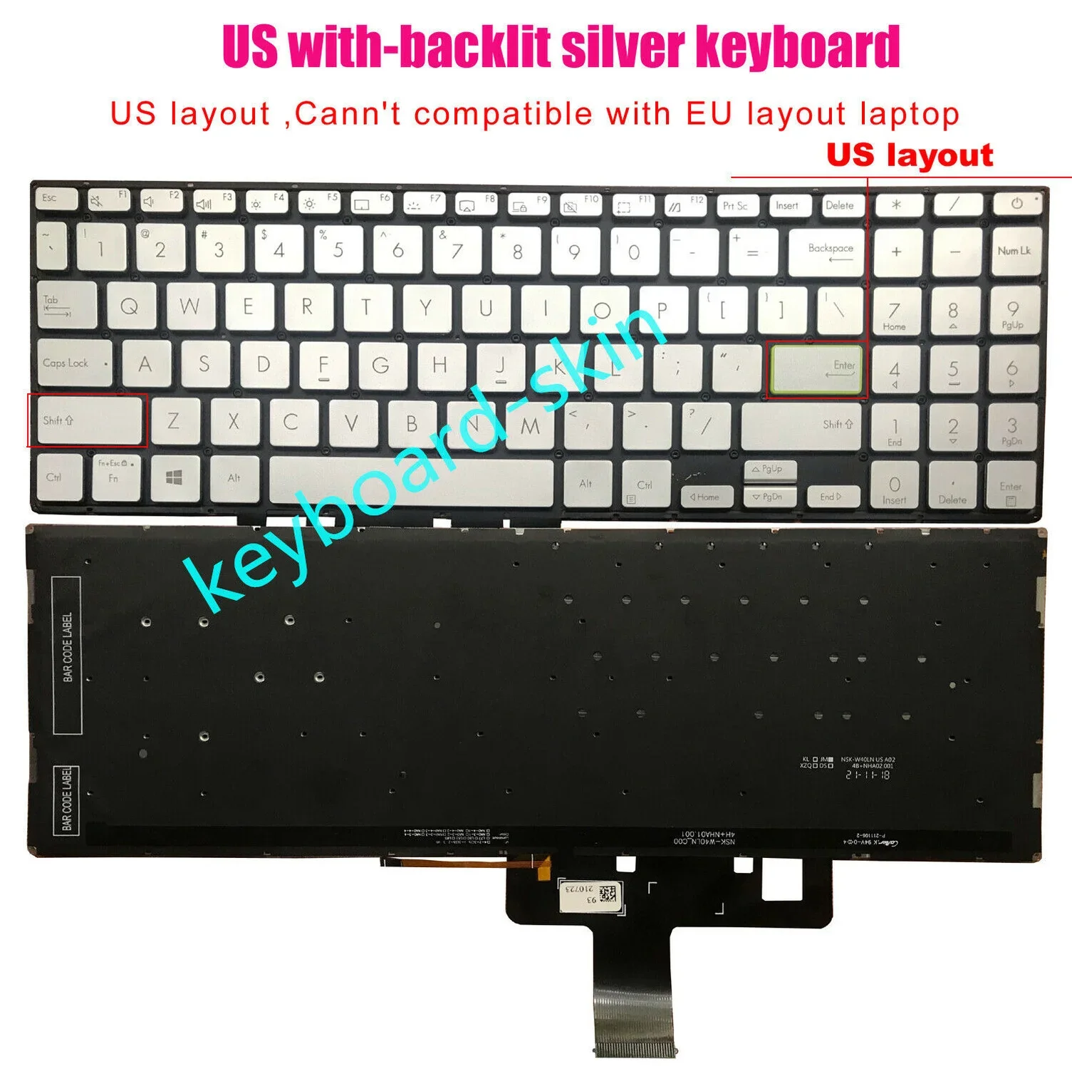 Nieuwe Zilveren Us Backlit Toetsenbord Voor Asus Vivobook X521FA X521FL X521EA X521EQ X521UA X521IA X521JQ Laptop