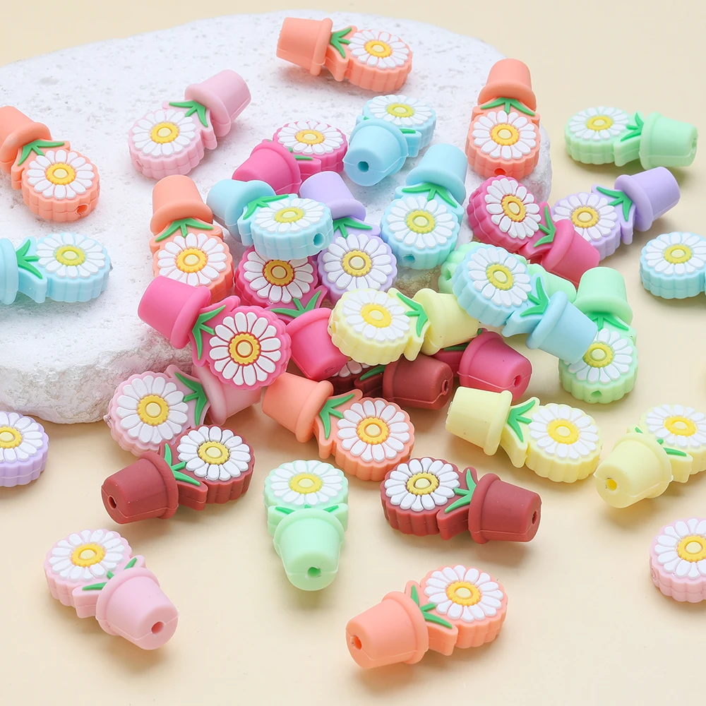 5Pcs Non Toxic Silicone Plant Focus Bead Color Flower Bead For DIY Baby Chewing Bracelet Pacifier Chain Jewelry Making Accessori